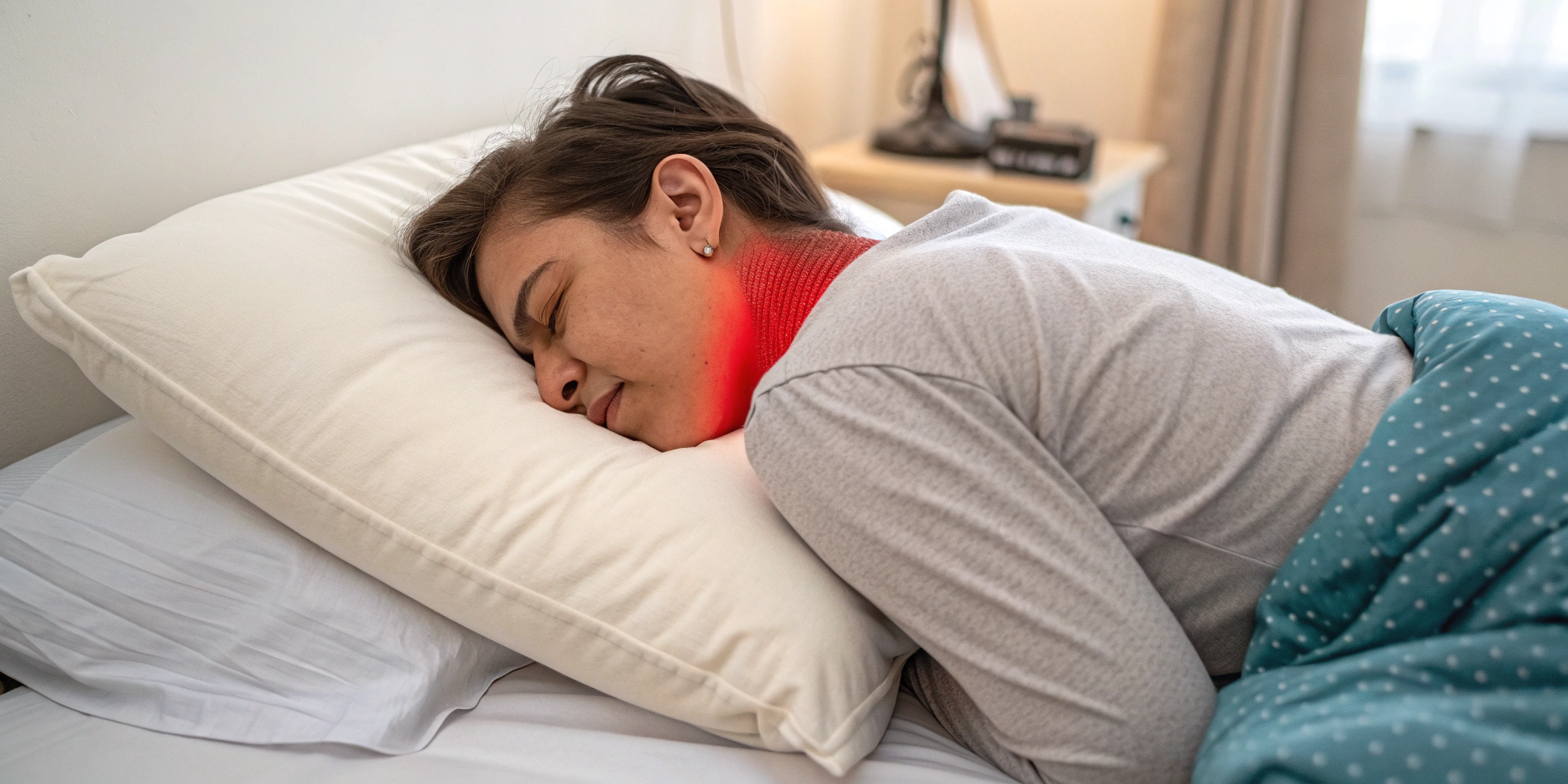 une femme qui a un mal de dos au reveil