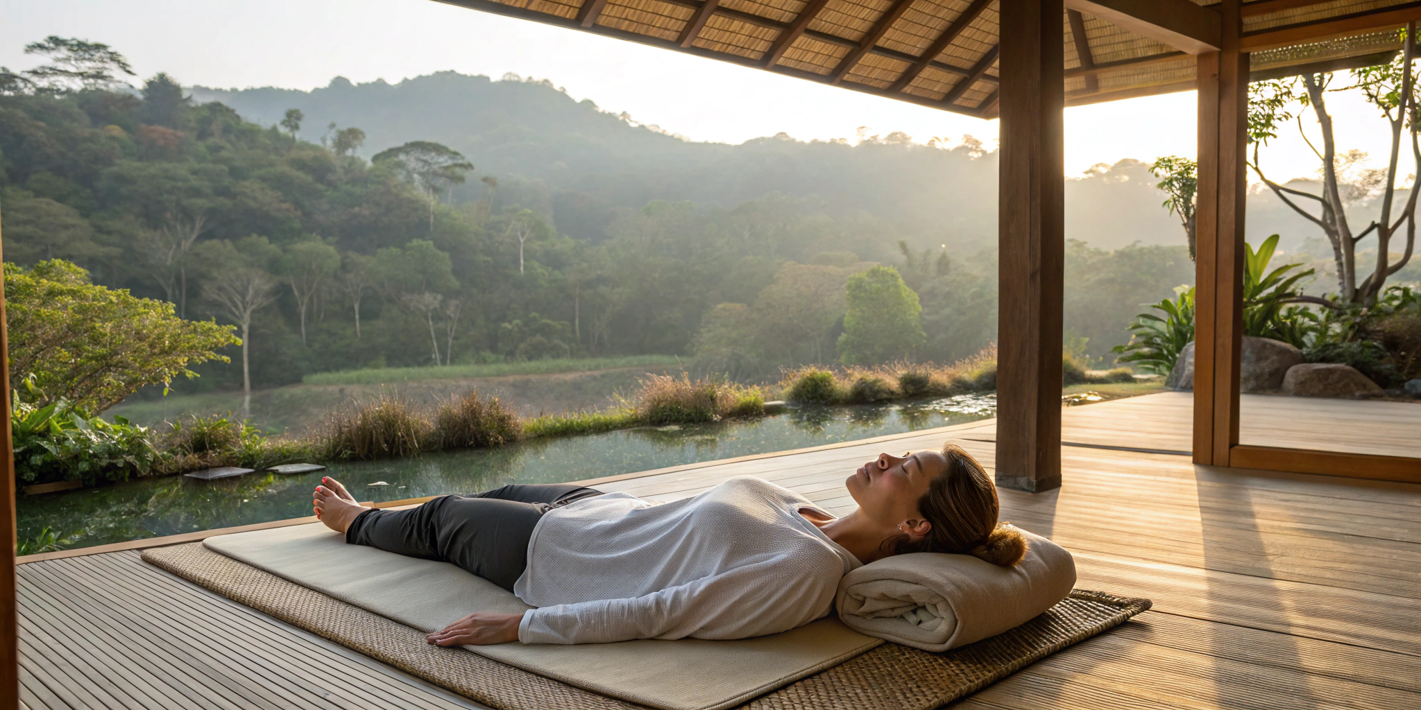 une femme allong e sur un tapis d acupression dans 1
