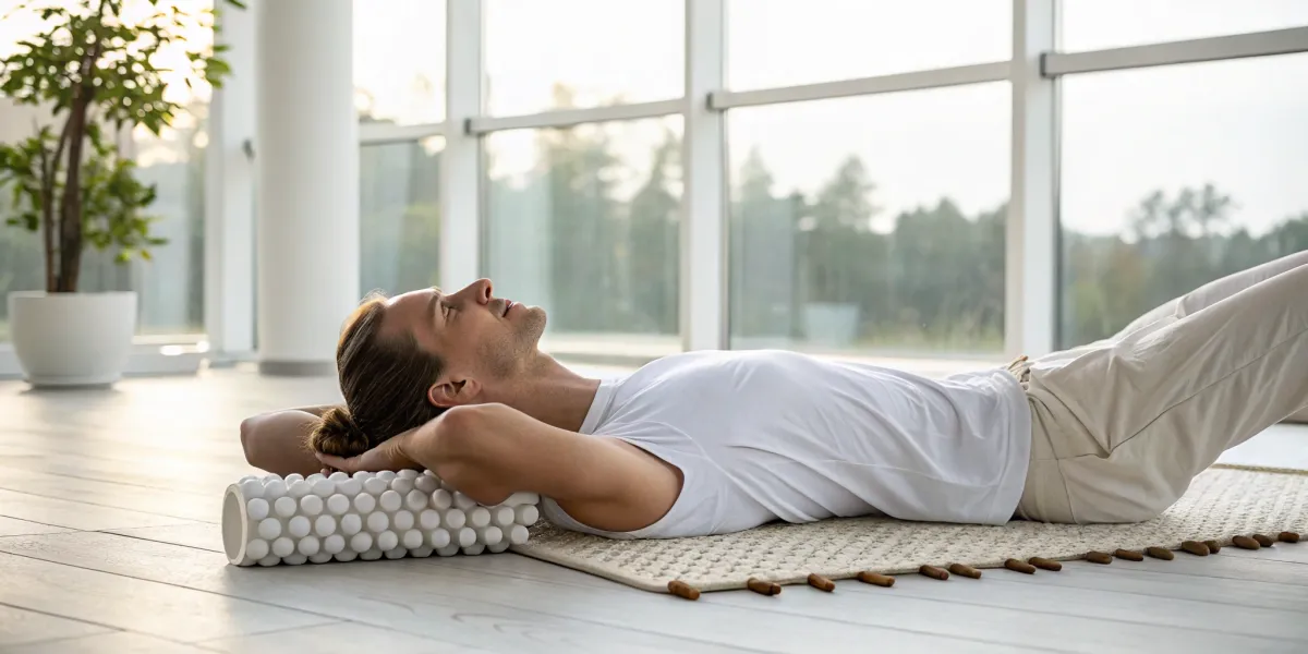un sportif allong sur un tapis d acupression dan