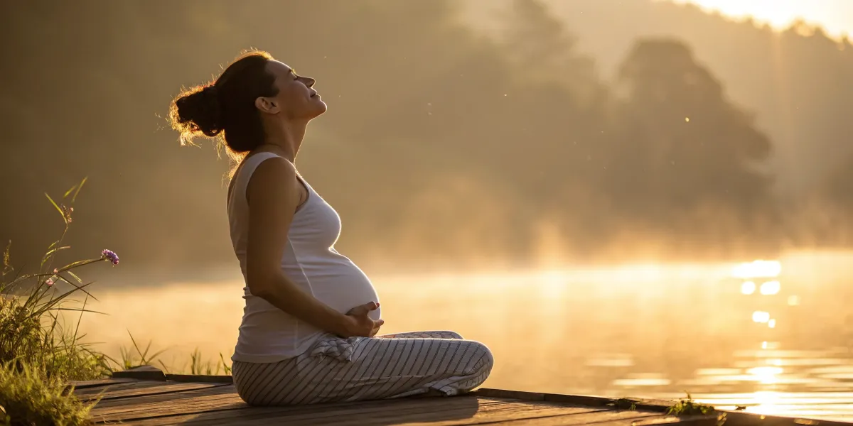 une future maman en position de m ditation mains